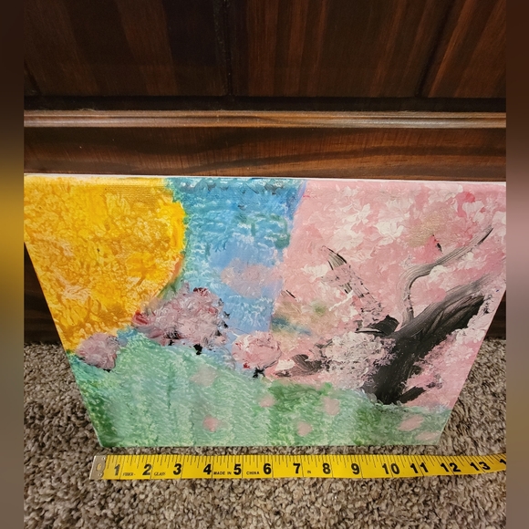 Abstract Canvas Art with Pink, Yellow, and Green Accents - Picture 9 of 10